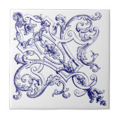 Blauw & Wit Barok Rococo schelpen Patroon b Tegeltje (Voorkant)