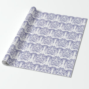 Blauw & Wit Barokrococo Patroon Cadeaupapier