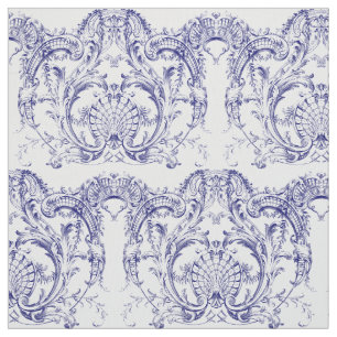 Blauw & Wit Barokrococo Patroon Stof
