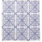 Blauw & Wit Barokrococo schelpen patroon Douchegordijn (Voorkant)