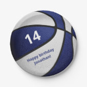 Blauw wit basketbal kinderen verjaardag viering papieren bordje (Voorkant)