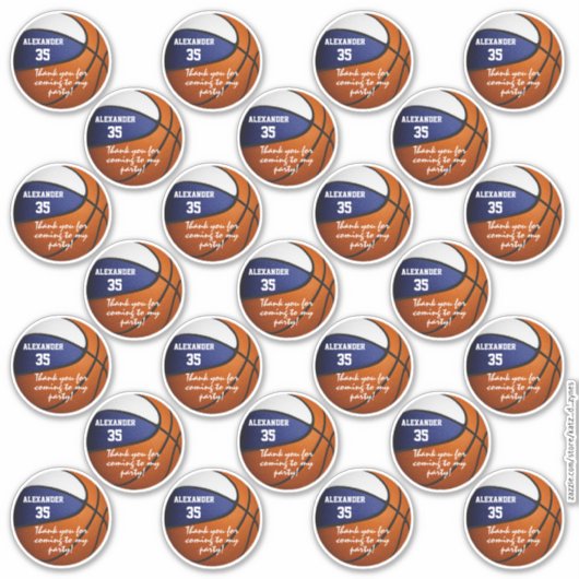 Blauw wit basketbal partij dank u set van 25 sticker (Voorkant)