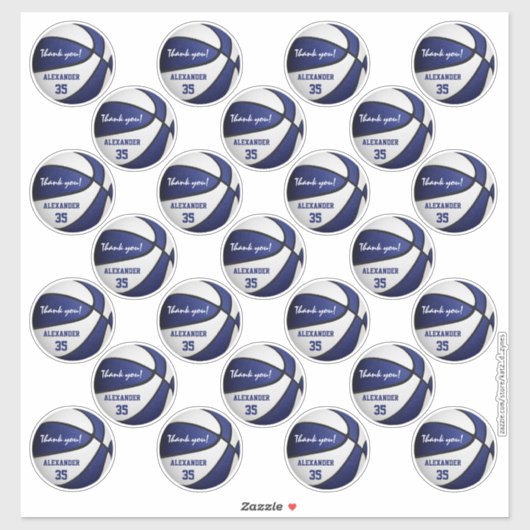 Blauw wit basketbal partij dank u set van 25 sticker (Vel)