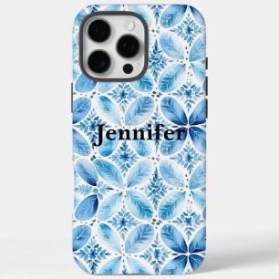 Blauw Wit Batik Bloemen iPhone 16 Pro Max Hoesje