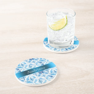 Blauw Wit Batik Bloemen Zandsteen Onderzetter