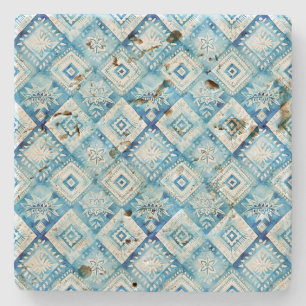Blauw Wit Batik Squares Stenen Onderzetter