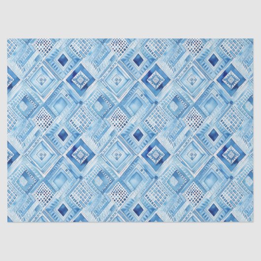 Blauw Wit Batik Vierkant Juweel Tissuepapier (Voorkant)