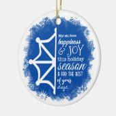Blauw, Wit Bedrijf Logo'd Kerstversiering Keramisch Ornament (Links)