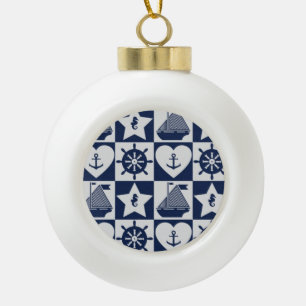 Blauw wit blauw van de marine, gevarieerd keramische bal ornament