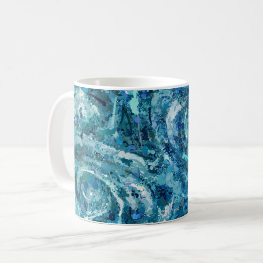 Blauw Wit Blauwgroen Zee Golven Splash Abstractie Koffiemok (Voorkant links)
