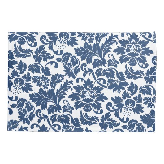 Blauw-wit  bloemdamast kussensloop (Achterkant)