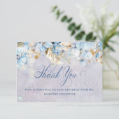 Blauw Wit Bloemen 70e Verjaardag Dank u Flat Bedankkaart (Staand voorkant)