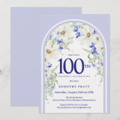 Blauw Wit Bloemen Boho Arch 100e Verjaardagsfeest Kaart (Voorkant / Achterkant)