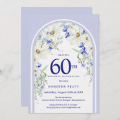 Blauw Wit Bloemen Boho Arch 60e Verjaardagsfeest Kaart (Voorkant / Achterkant)