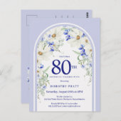 Blauw Wit Bloemen Boho Arch 80e Verjaardagsfeest Briefkaart (Voorkant / Achterkant)