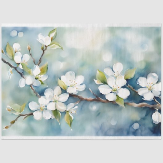 Blauw & Wit Bloemen Decoupage Tissue Papier (Voorkant)