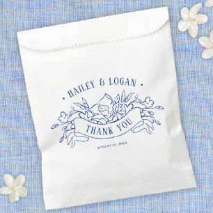 Blauw & Wit Bloemen Elegant Bruiloft Bedankzakje