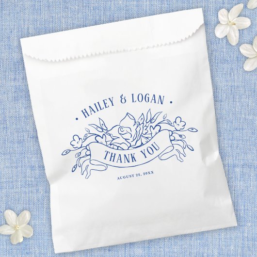  Blauw & Wit Bloemen Elegant Bruiloft Bedankzakje