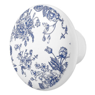  Blauw & Wit Bloemen Gedrukt Keramische Knob Knop