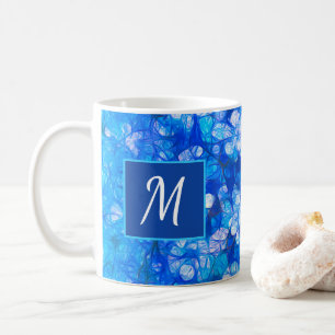Blauw Wit Bloemen Moderne Bloemen Monogram Custom Koffiemok