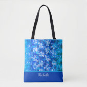 Blauw Wit Bloemen Moderne Bloemen Personaliseren Draagtas (Voorkant)