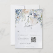Blauw & Wit Bloemen Moderne Huwelijk QR Code RSVP Kaartje (Voorkant)