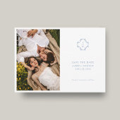 Blauw & Wit Bloemen Monogrammed Wedding Flat Save The Date