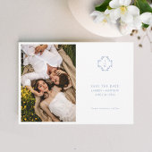 Blauw & Wit Bloemen Monogrammed Wedding Flat Save The Date