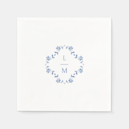 Blauw & Wit Bloemen Monogrammed Wedding Servet