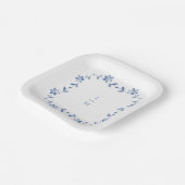 Blauw & Wit Bloemen Paar Initialen bruiloft Papieren Bordje (Gebogen)