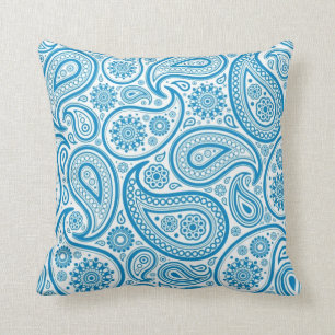 Blauw & Wit Bloemen Paisley Kussen