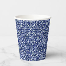  Blauw & Wit Bloemen Papier Cup