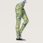  Blauw Wit Bloemen Patroon Yoga Leggings (Rechts)