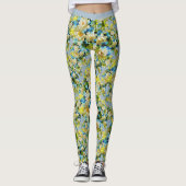  Blauw Wit Bloemen Patroon Yoga Leggings (Voorkant)