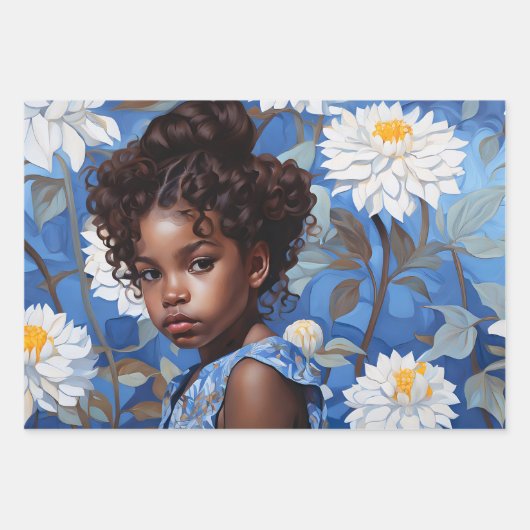 Blauw & Wit Bloemen Portret Decoupage Papieren Set Inpakpapier Vel (Voorkant 3)