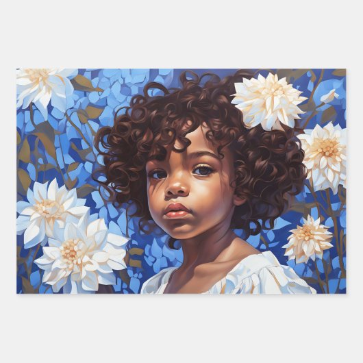 Blauw & Wit Bloemen Portret Decoupage Papieren Set Inpakpapier Vel (Voorkant)