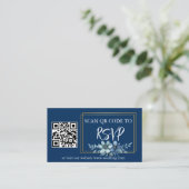 Blauw Wit Bloemen RSVP QR Code Bruiloft Website Informatiekaartje (Staand voorkant)