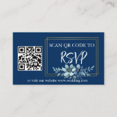 Blauw Wit Bloemen RSVP QR Code Bruiloft Website Informatiekaartje (Voorkant)