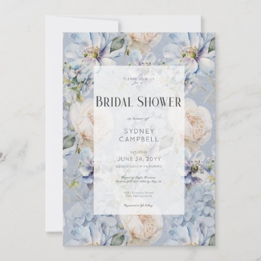 Blauw & Wit Bloemen Rustiek Romantisch Vrijgezelle Kaart (Voorkant)