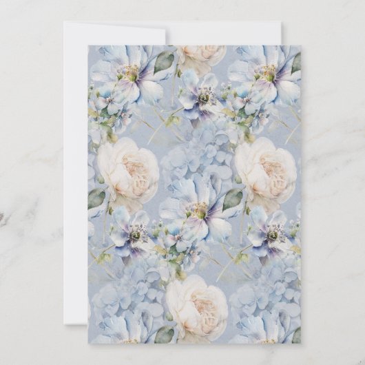 Blauw & Wit Bloemen Rustiek Romantisch Vrijgezelle Kaart (Achterkant)
