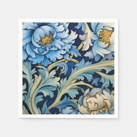 Blauw & Wit  Bloemen Servet (Voorkant)