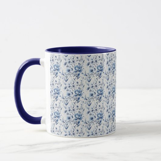 Blauw Wit Bloemen Toile Chinoiserie Waterverf Mok (Links)