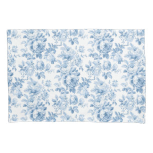 Blauw & Wit Bloemen Toile Kussensloop