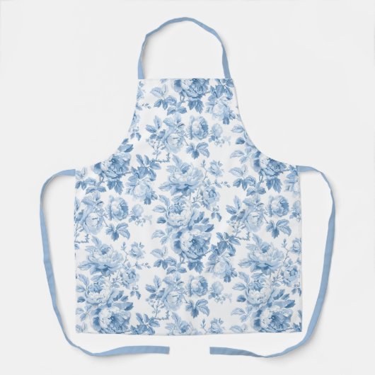 Blauw & Wit Bloemen Toile Schort (Voorkant)