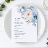Blauw & Wit Bloemen Trouwmenu's Menu