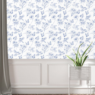 Blauw & Wit Bloemen Vlinder Vlinders Speelgoed Behang