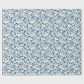 Blauw Wit Bloemen Waterverf Chic Cadeaupapier (Vlak)
