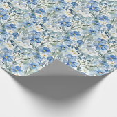 Blauw Wit Bloemen Waterverf Chic Cadeaupapier (Hoek)