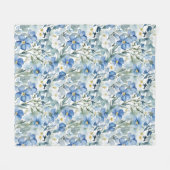 Blauw Wit Bloemen Waterverf Chic Fleece Deken (Voorkant (Horizontaal))