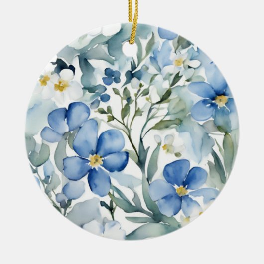 Blauw Wit Bloemen Waterverf Chic Keramisch Ornament (Voorkant)